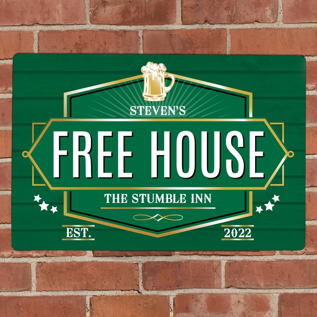 Personalised Free House Green Metal Sign - Buy Hanging Decorations & Signs at GiftMasters.co.uk