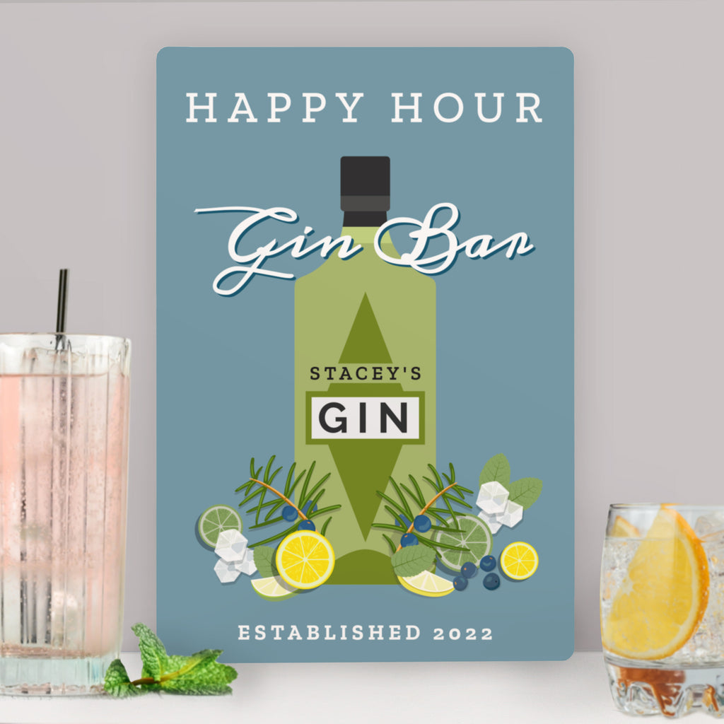 Personalised Gin Bar Metal Sign - Buy Hanging Decorations & Signs at GiftMasters.co.uk