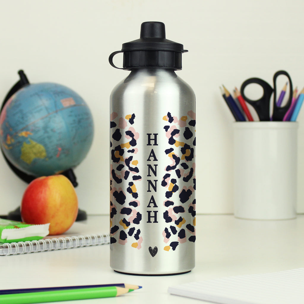 Personalised Leopard Print Silver Drinks Bottle - Buy Drinks Bottles at GiftMasters.co.uk