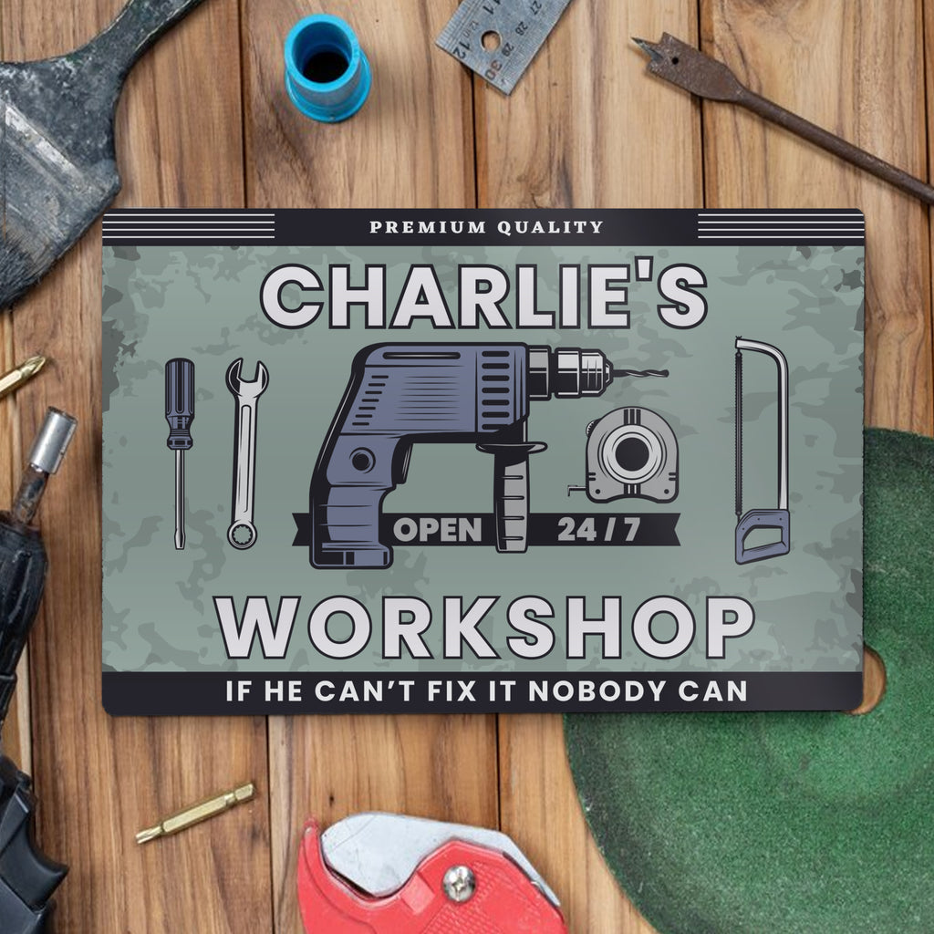 Personalised Workshop Metal Sign - Buy Hanging Decorations & Signs at GiftMasters.co.uk