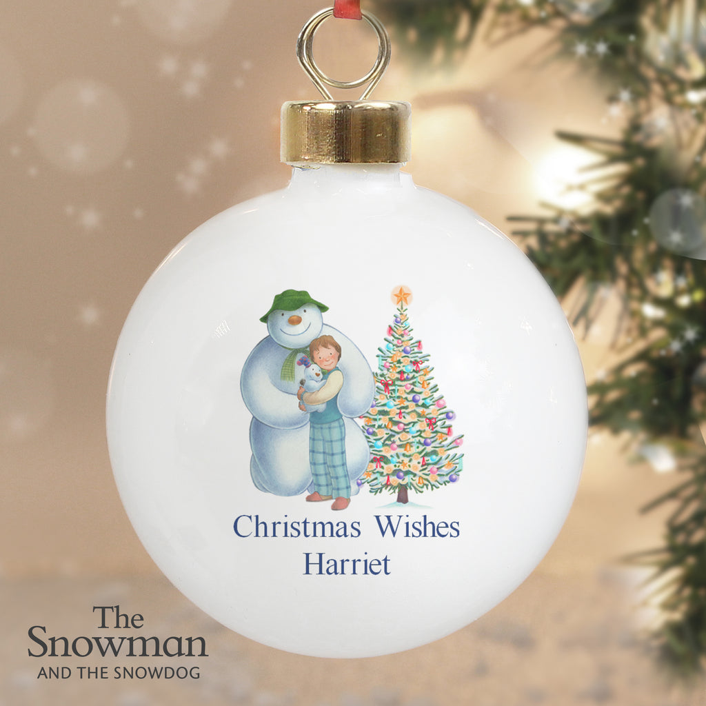 Personalised The Snowman and the Snowdog Friends Bauble - Buy Christmas Decorations at GiftMasters.co.uk