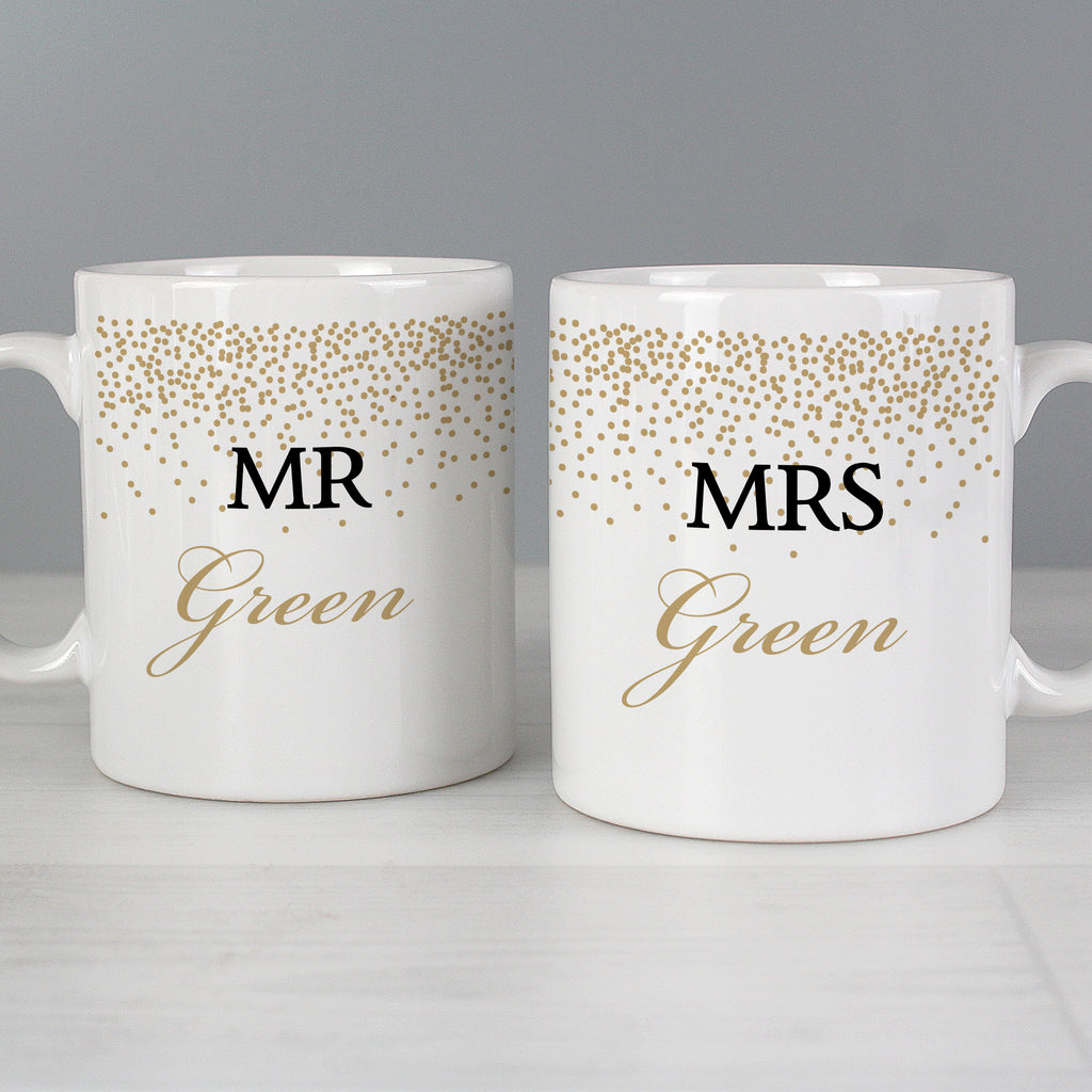 Personalised Gold Confetti Wedding Mug Set - Buy Mugs at GiftMasters.co.uk