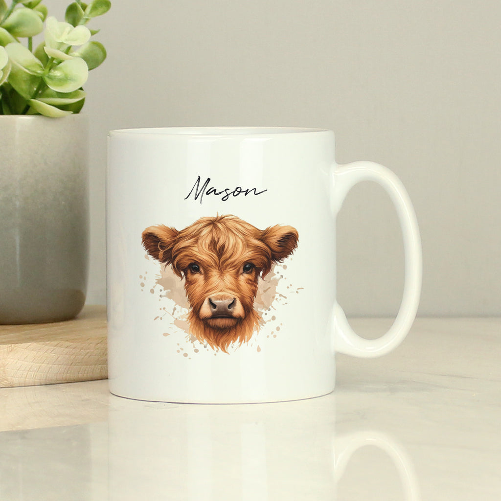 Personalised Highland Cow Mug - Boy - Buy Mugs at GiftMasters.co.uk