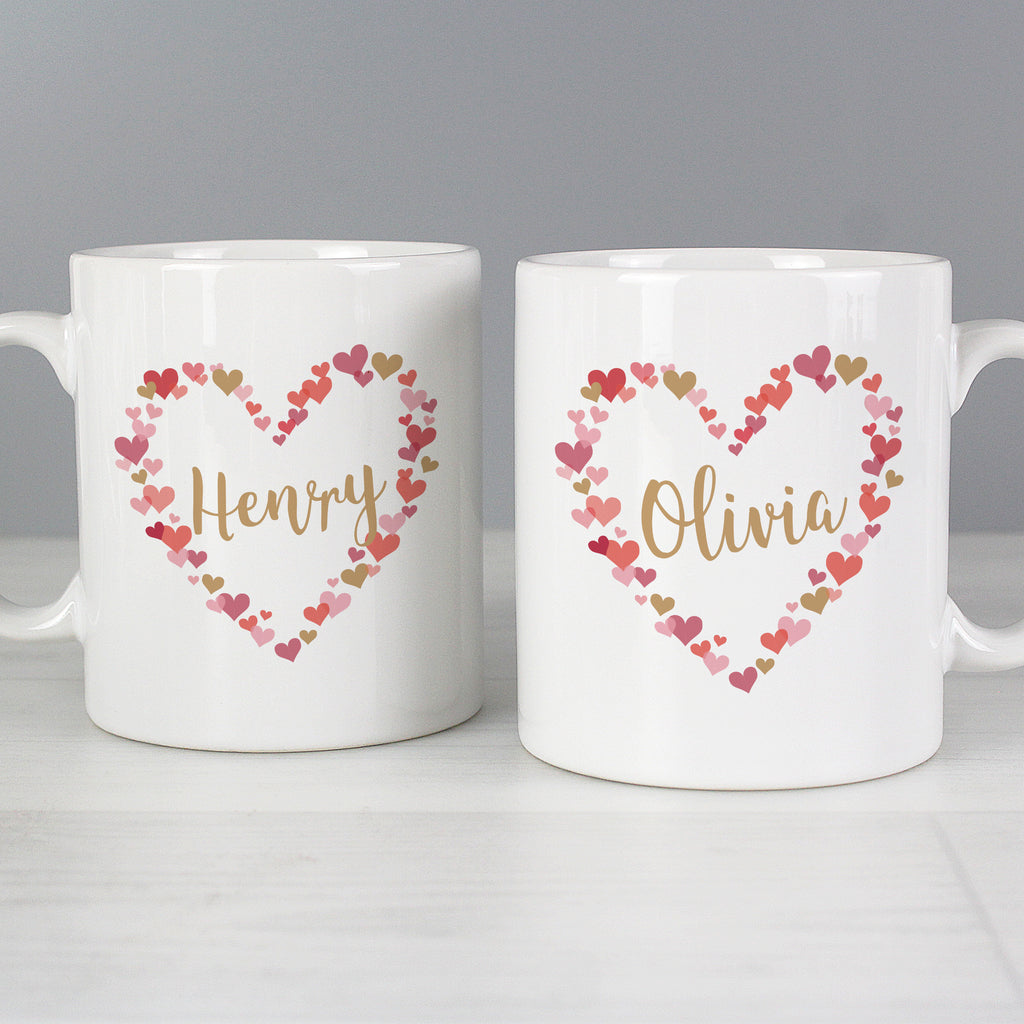 Personalised Confetti Hearts Wedding Mug Set - Buy Mugs at GiftMasters.co.uk