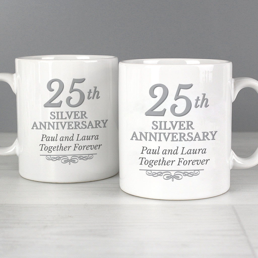 Personalised 25th Silver Anniversary Mug Set - Buy Mugs at GiftMasters.co.uk