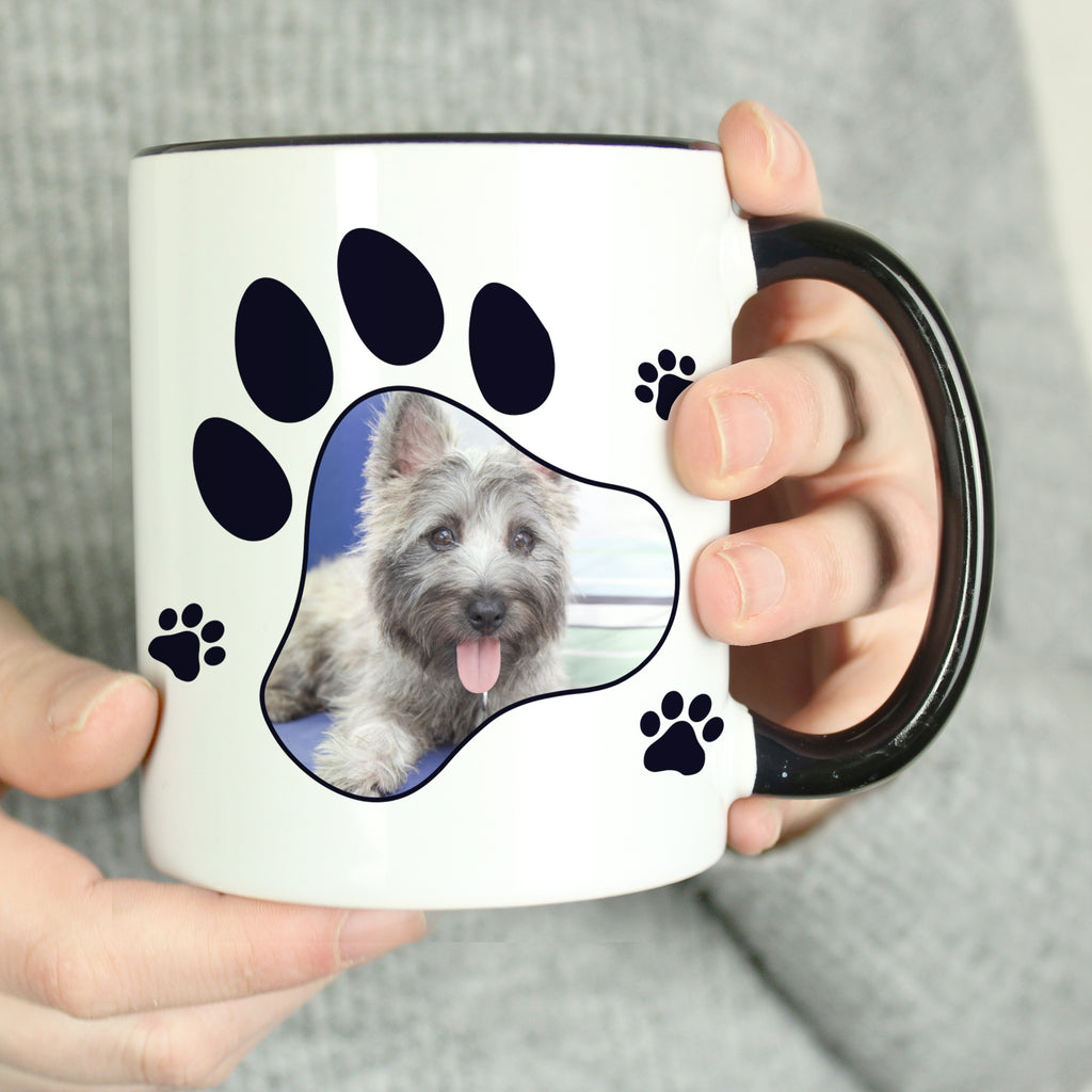 Personalised Paw Print Pet Photo Upload Black Handled Mug - Buy Mugs at GiftMasters.co.uk