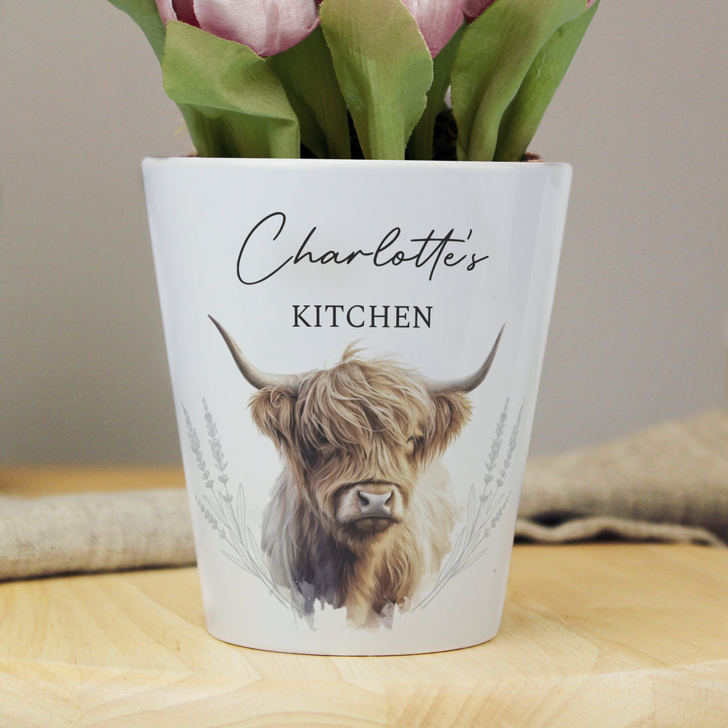 Personalised Highland Cow Plant Pot - Buy Vases at GiftMasters.co.uk