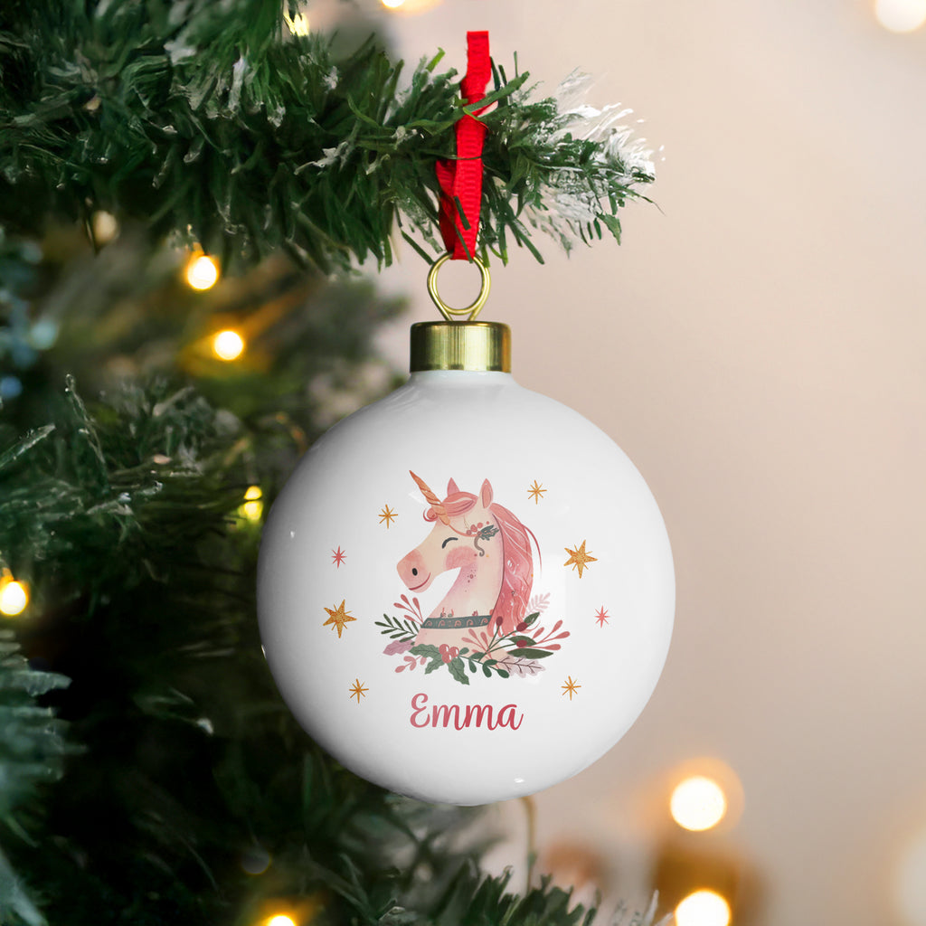 Personalised Unicorn Christmas Bauble - Buy Christmas Decorations at GiftMasters.co.uk