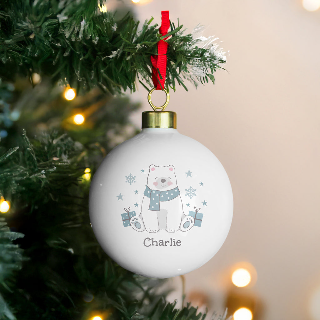 Personalised Polar Bear Christmas Bauble - Buy Christmas Decorations at GiftMasters.co.uk