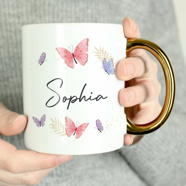 Personalised Butterfly Gold Handled Mug