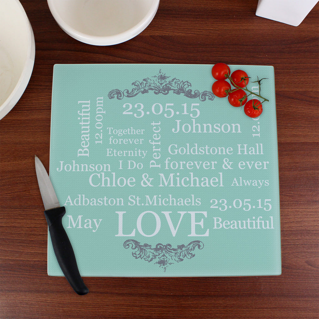 Personalised Typography Glass Chopping Board/Worktop Saver - Buy Kitchen, Baking & Dining Gifts at GiftMasters.co.uk