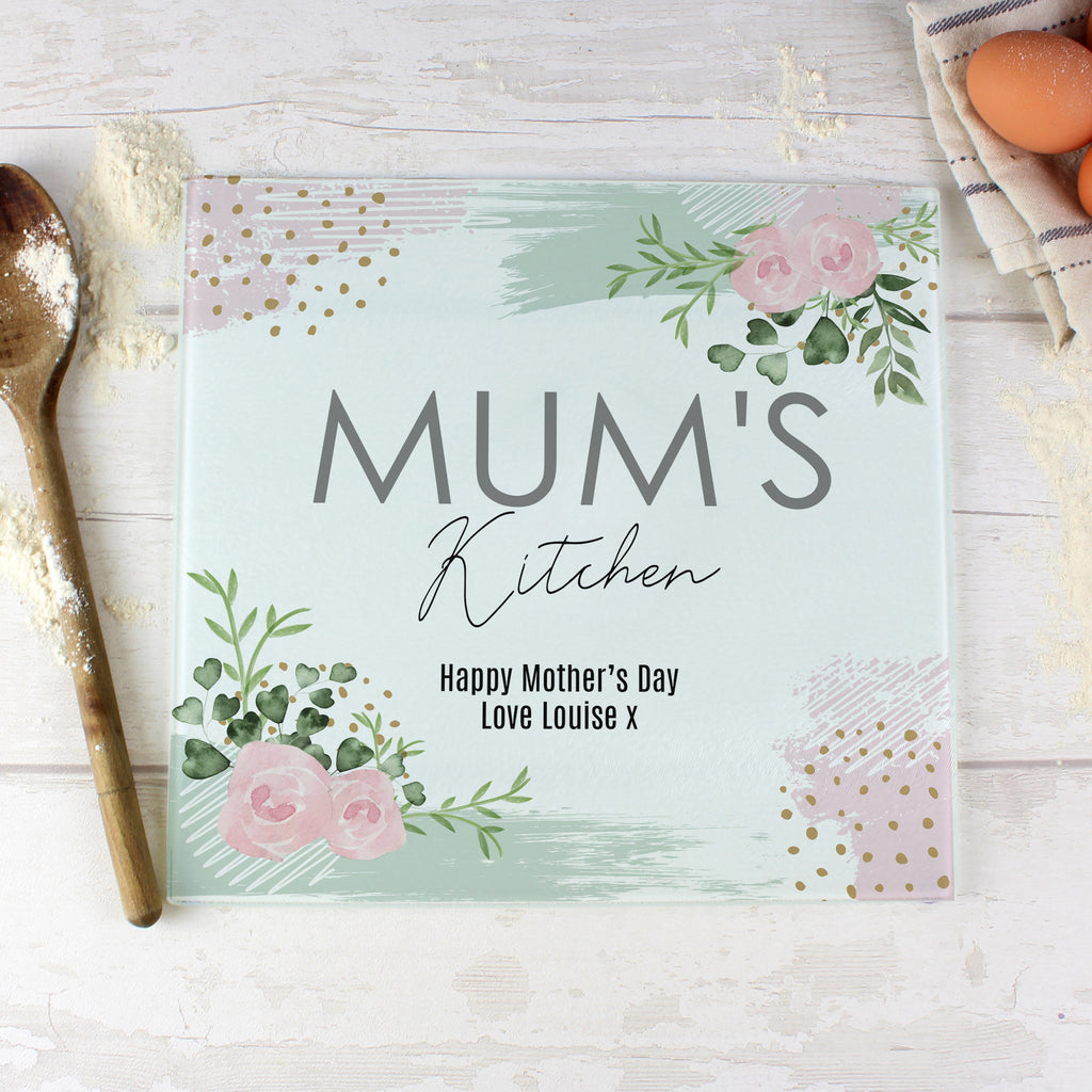 Personalised Abstract Rose Glass Chopping Board/Worktop Saver - Buy Kitchen, Baking & Dining Gifts at GiftMasters.co.uk
