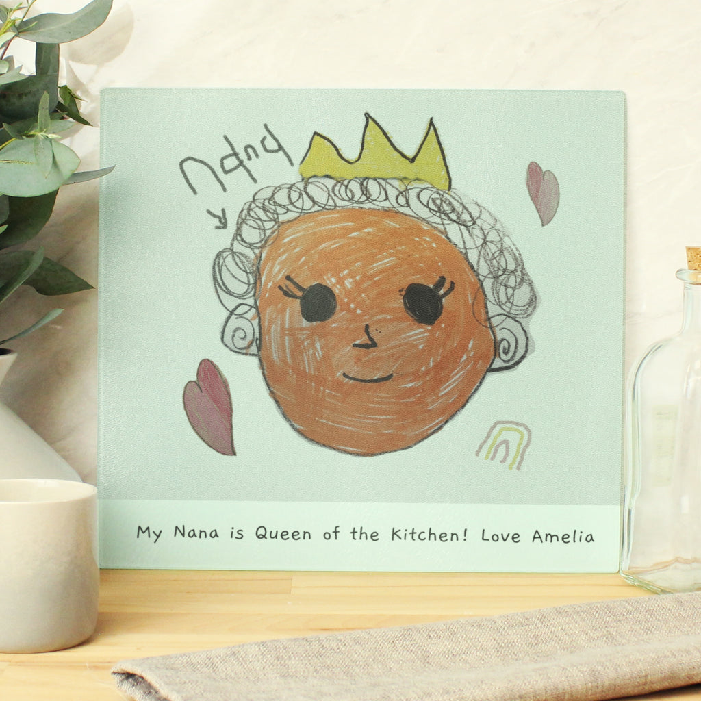 Personalised Childrens Drawing Photo Upload Glass Chopping Board/Worktop Saver - Buy Kitchen, Baking & Dining Gifts at GiftMasters.co.uk