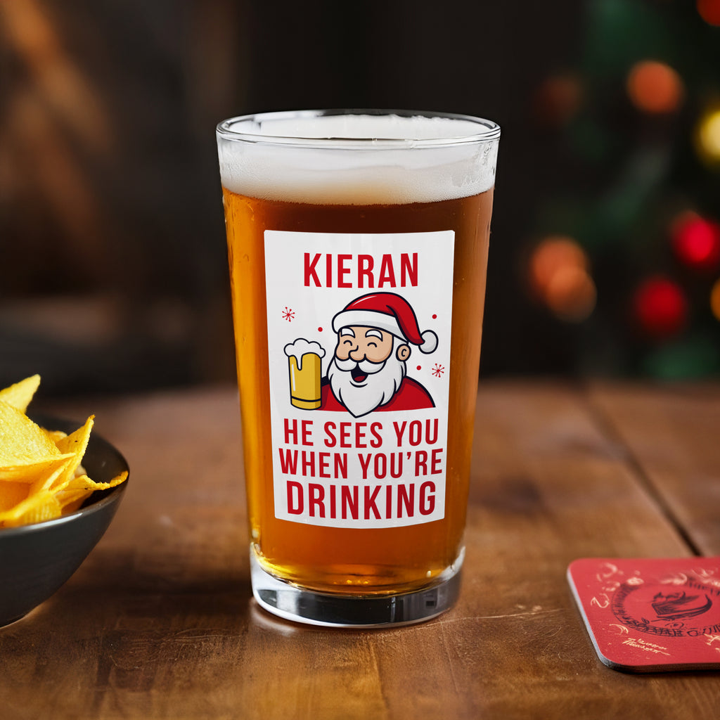 Personalised Santa Pun Christmas Beer Glass - Buy Glasses & Barware at GiftMasters.co.uk