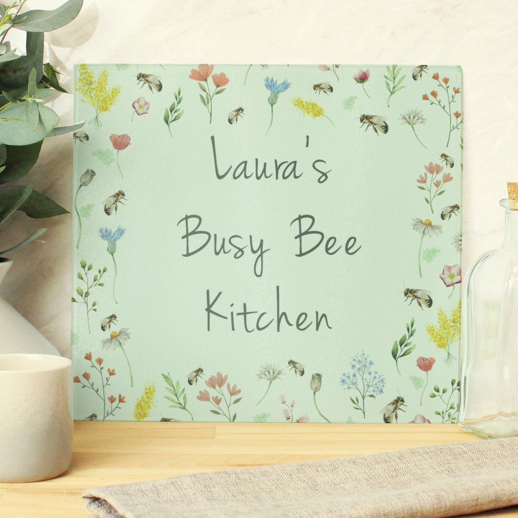 Personalised Busy Bee Glass Chopping Board/Worktop Saver - Buy Kitchen, Baking & Dining Gifts at GiftMasters.co.uk