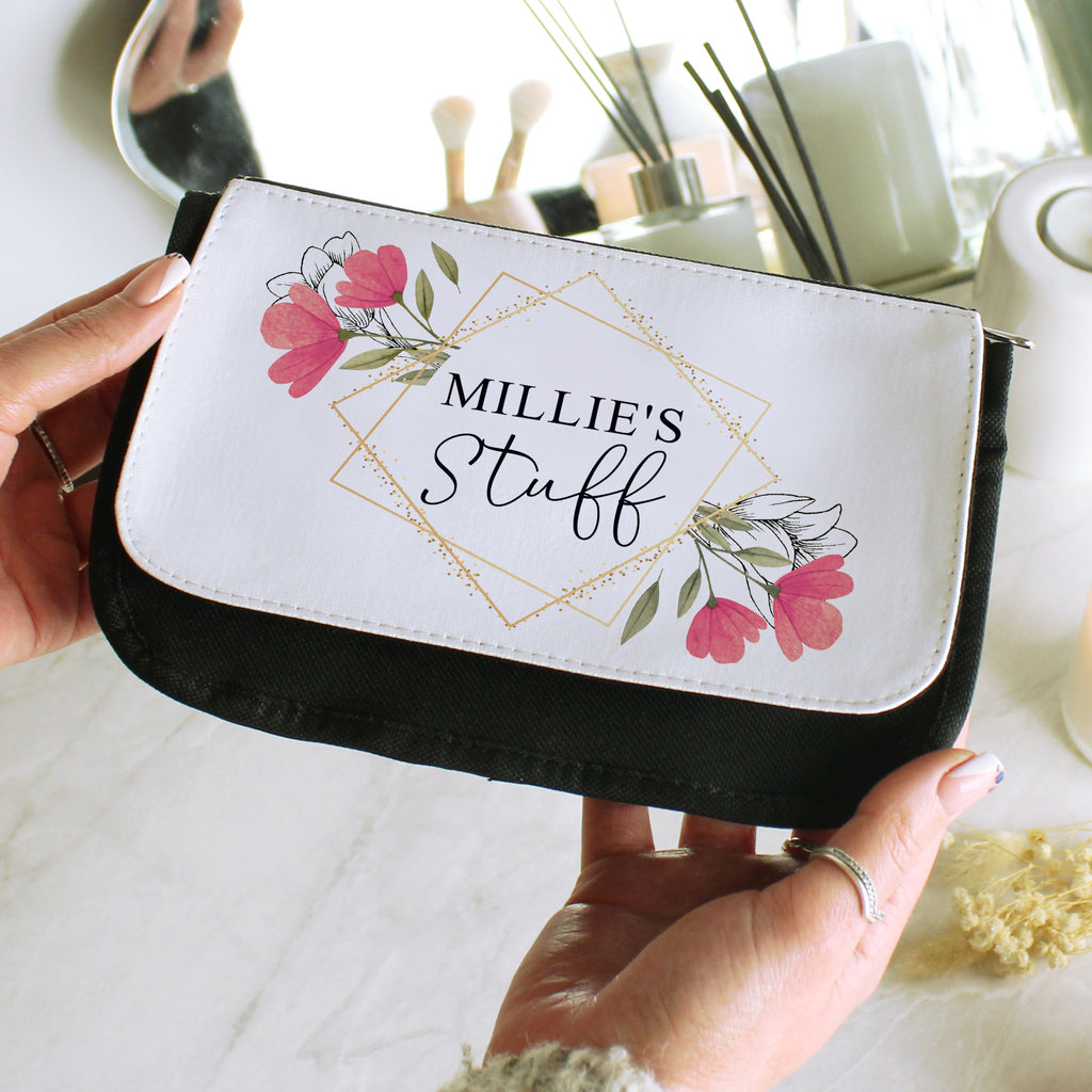 Personalised Pink Floral Make Up Bag - Buy Textiles at GiftMasters.co.uk