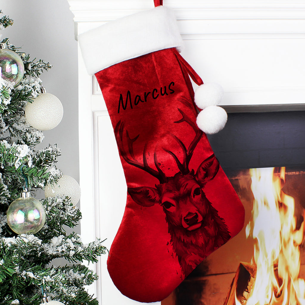Personalised Stag Red Stocking - Buy Christmas Decorations at GiftMasters.co.uk