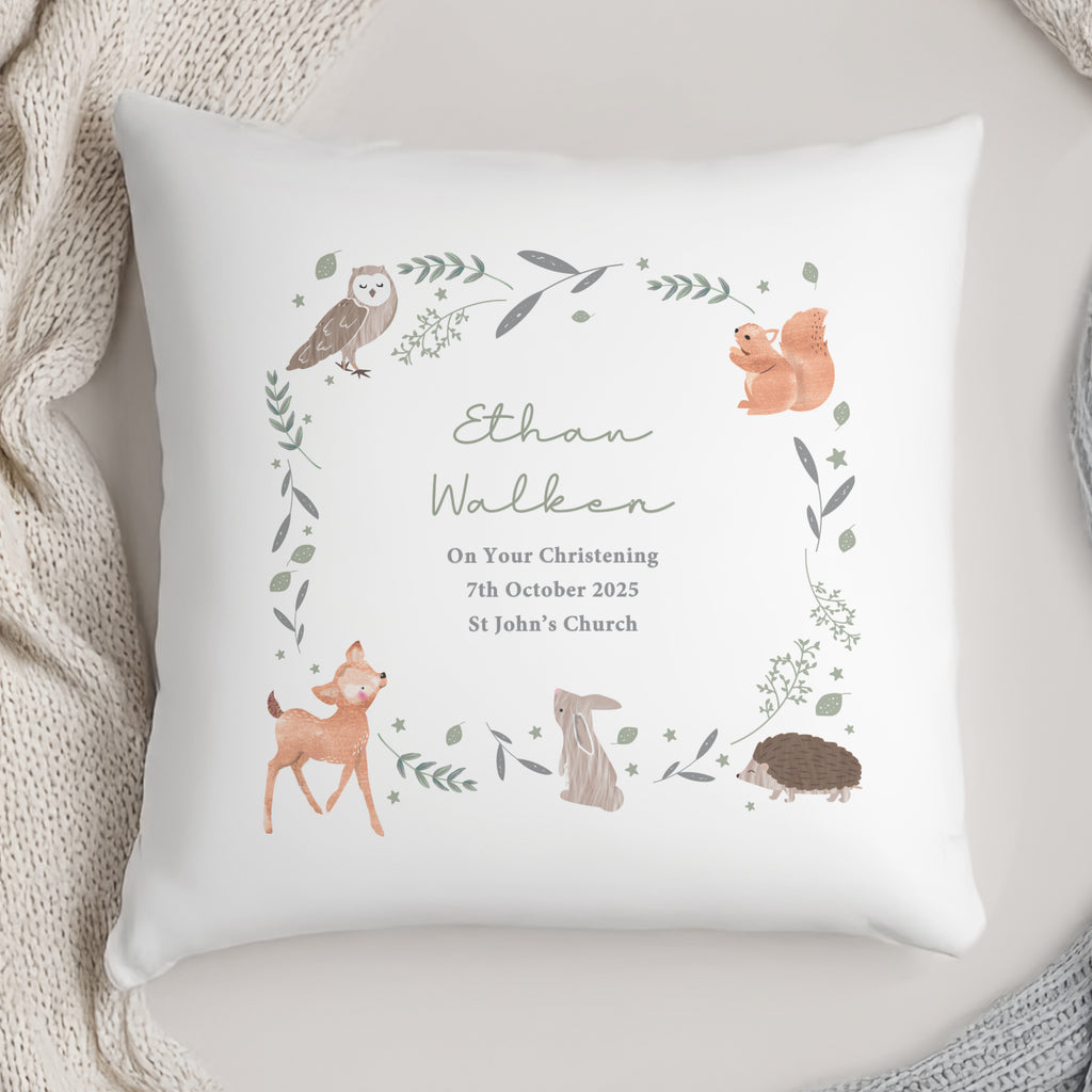 Personalised Woodland Animals Cushion - Buy Textiles at GiftMasters.co.uk