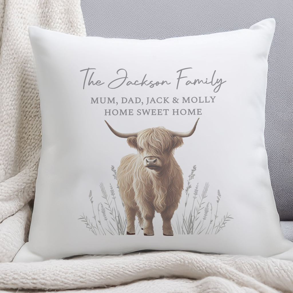 Personalised Highland Cow Cushion - Buy Textiles at GiftMasters.co.uk
