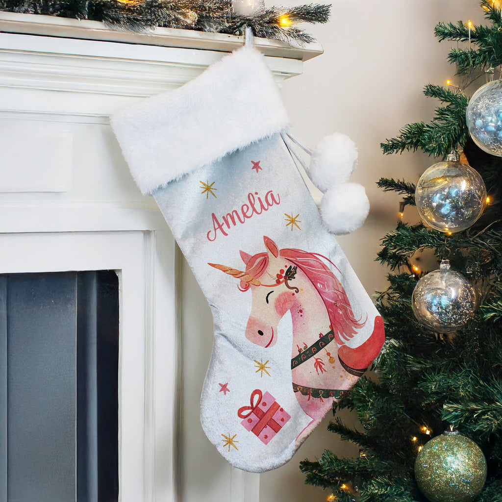 Personalised Unicorn Christmas Stocking - Buy Christmas Decorations at GiftMasters.co.uk