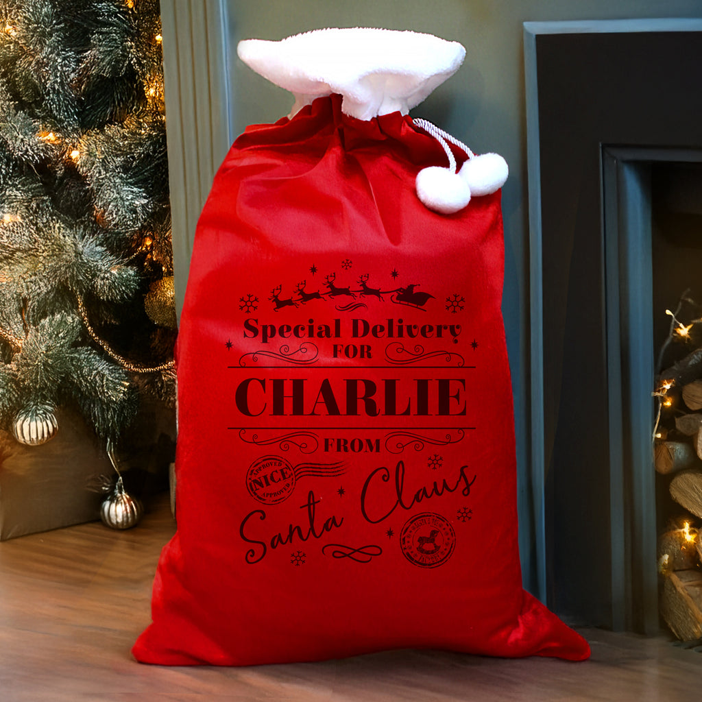 Personalised Special Delivery Red Sack - Buy Christmas Decorations at GiftMasters.co.uk