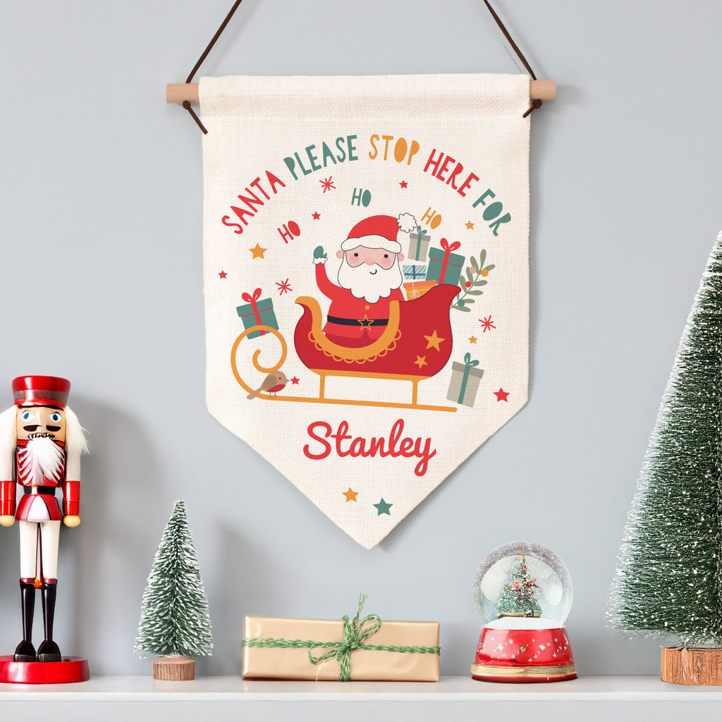 Personalised Santa Stop Here Banner - Buy Christmas Decorations at GiftMasters.co.uk