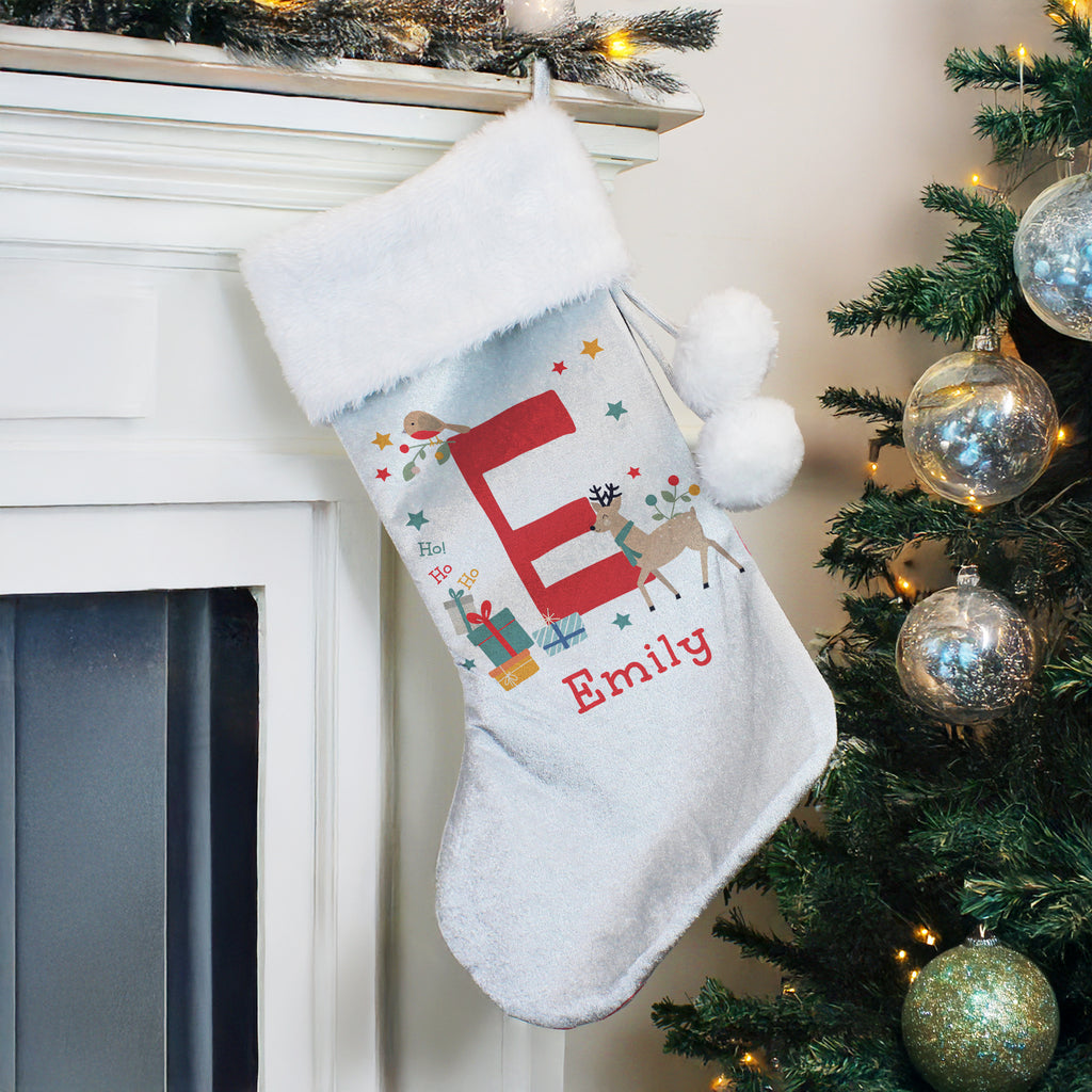 Personalised Initial Reindeer Christmas Stocking - Buy Christmas Decorations at GiftMasters.co.uk