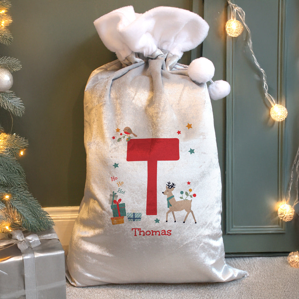 Personalised Initial Reindeer Christmas Sack - Buy Christmas Decorations at GiftMasters.co.uk