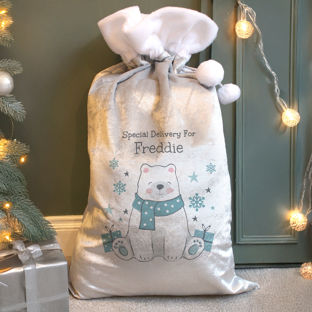 Personalised Polar Bear Christmas Sack - Buy Christmas Decorations at GiftMasters.co.uk