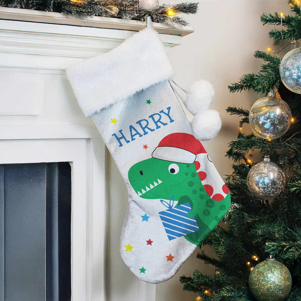 Personalised Dinosaur Christmas Stocking - Buy Christmas Decorations at GiftMasters.co.uk