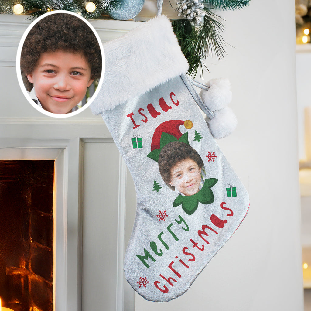 Personalised Photo Upload Elf Christmas Stocking - Buy Christmas Decorations at GiftMasters.co.uk