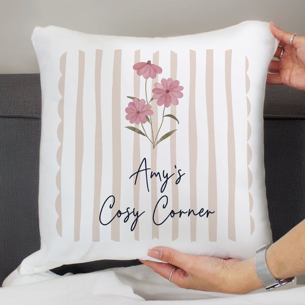 Personalised Floral Stripe Cushion