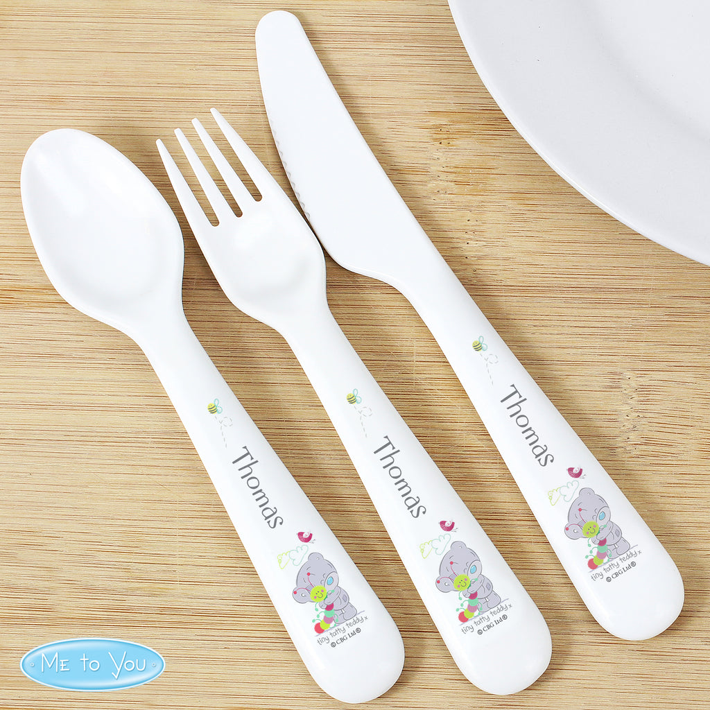 Personalised Tiny Tatty Teddy Cuddle Bug 3 Piece Plastic Cutlery Set - Buy Mealtime Essentials at GiftMasters.co.uk