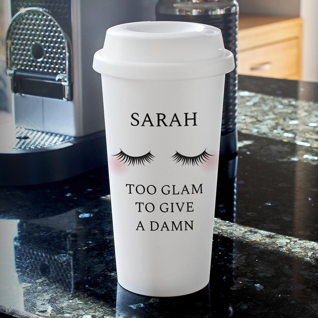 Personalised Eyelashes Insulated Reusable Eco Travel Cup - Buy Travel Mugs at GiftMasters.co.uk