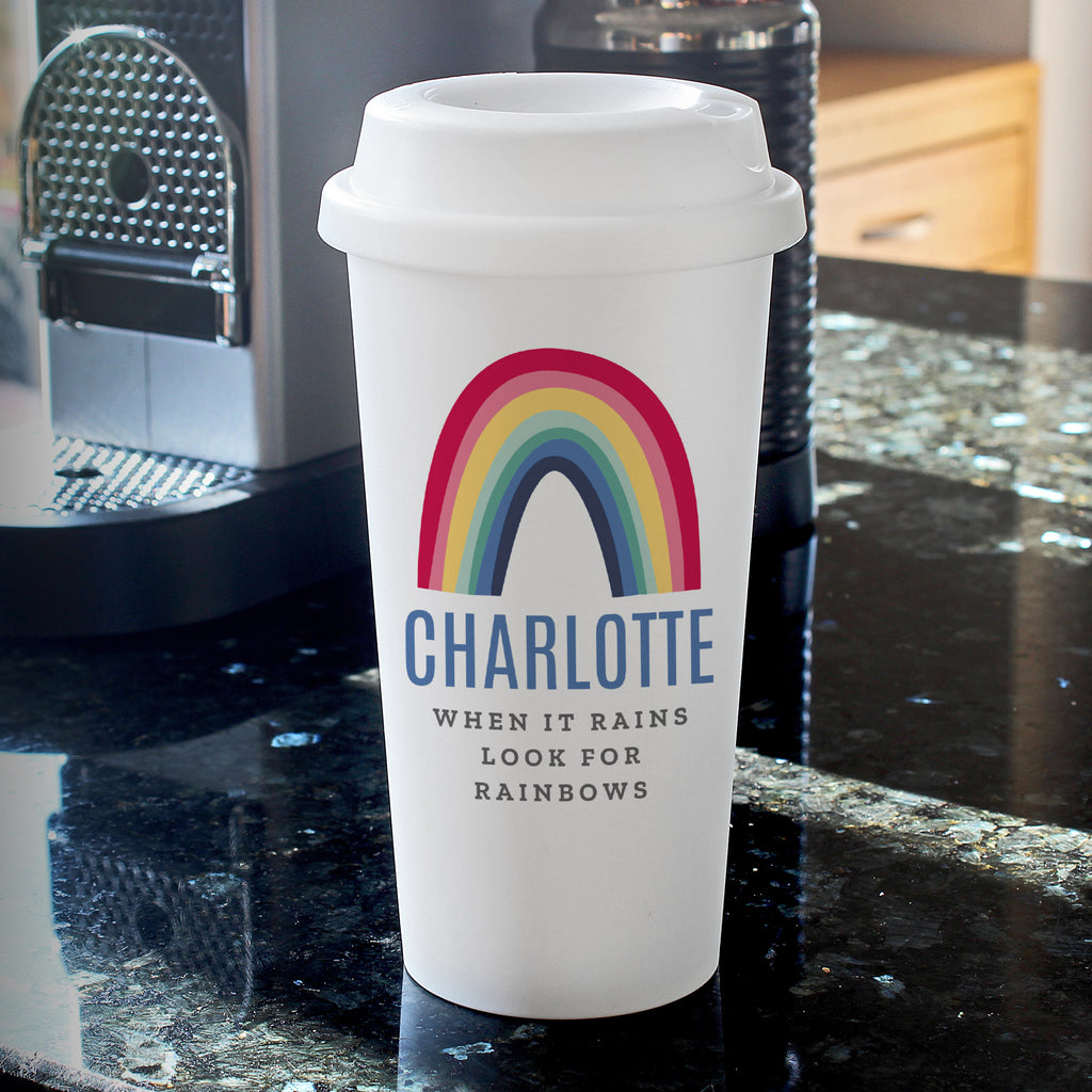 Personalised Rainbow Insulated Reusable Eco Travel Cup - Buy Travel Mugs at GiftMasters.co.uk