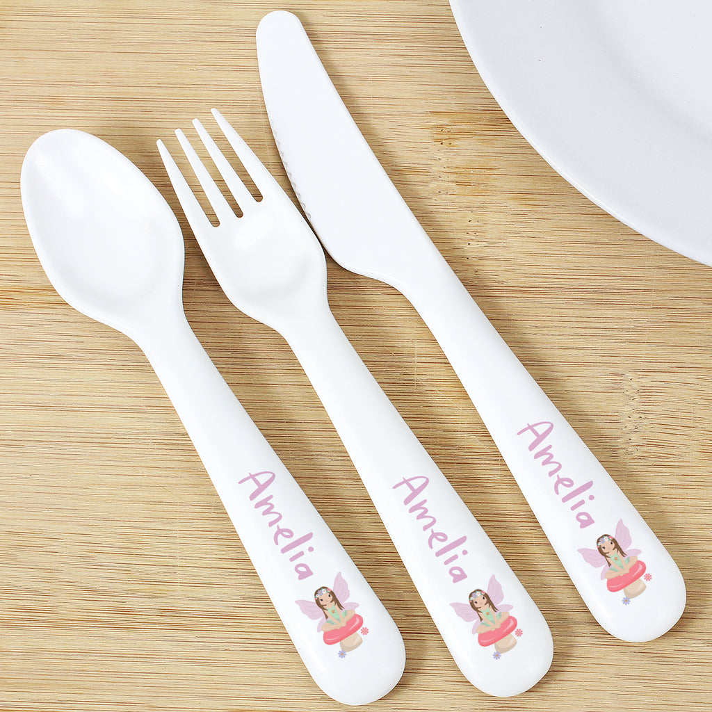 Personalised Toadstool Fairy Plastic Cutlery - Buy Mealtime Essentials at GiftMasters.co.uk