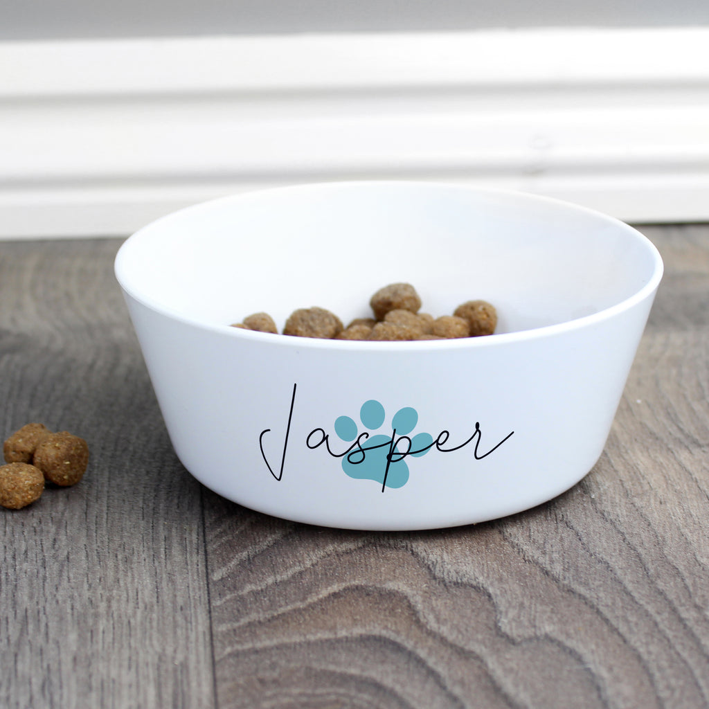 Personalised Blue Pawprint Plastic Cat Bowl - Buy Pet Gifts at GiftMasters.co.uk