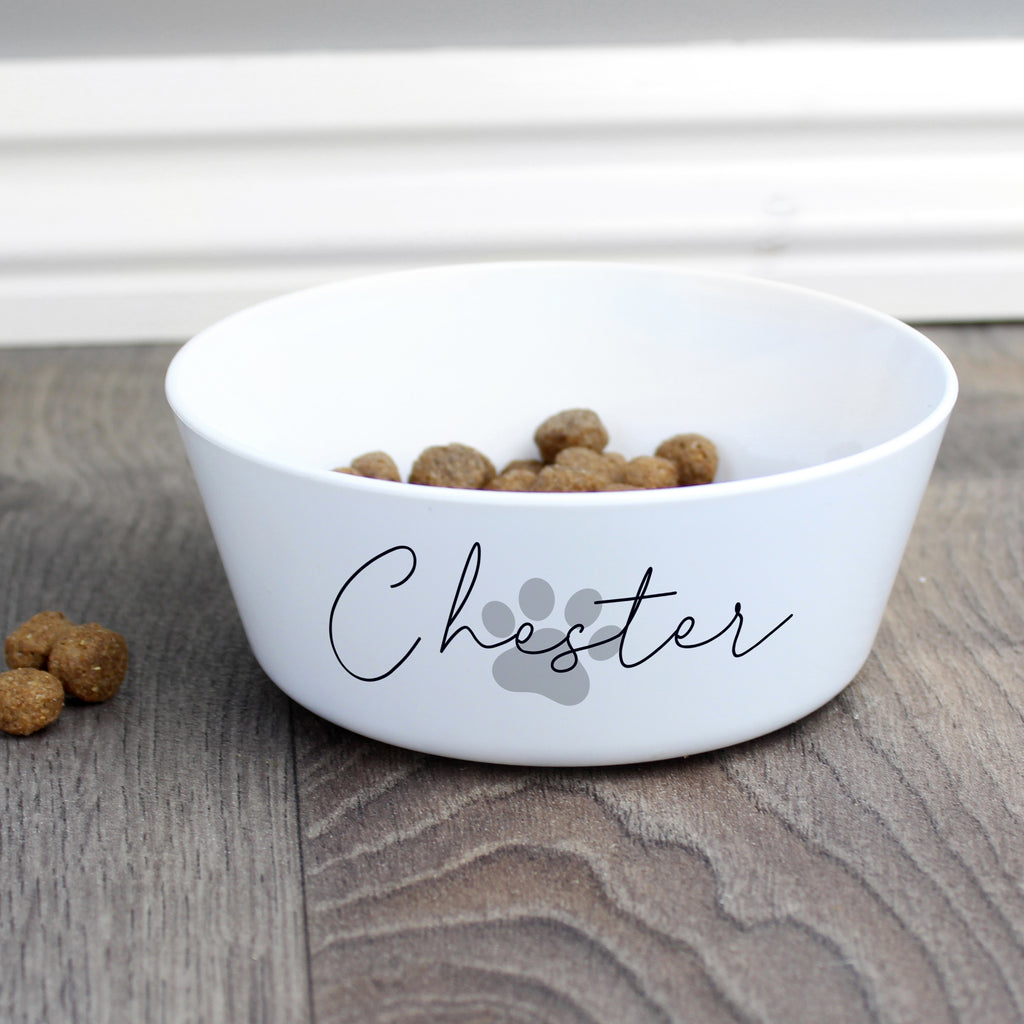 Personalised Grey Pawprint Plastic Cat Bowl - Buy Pet Gifts at GiftMasters.co.uk