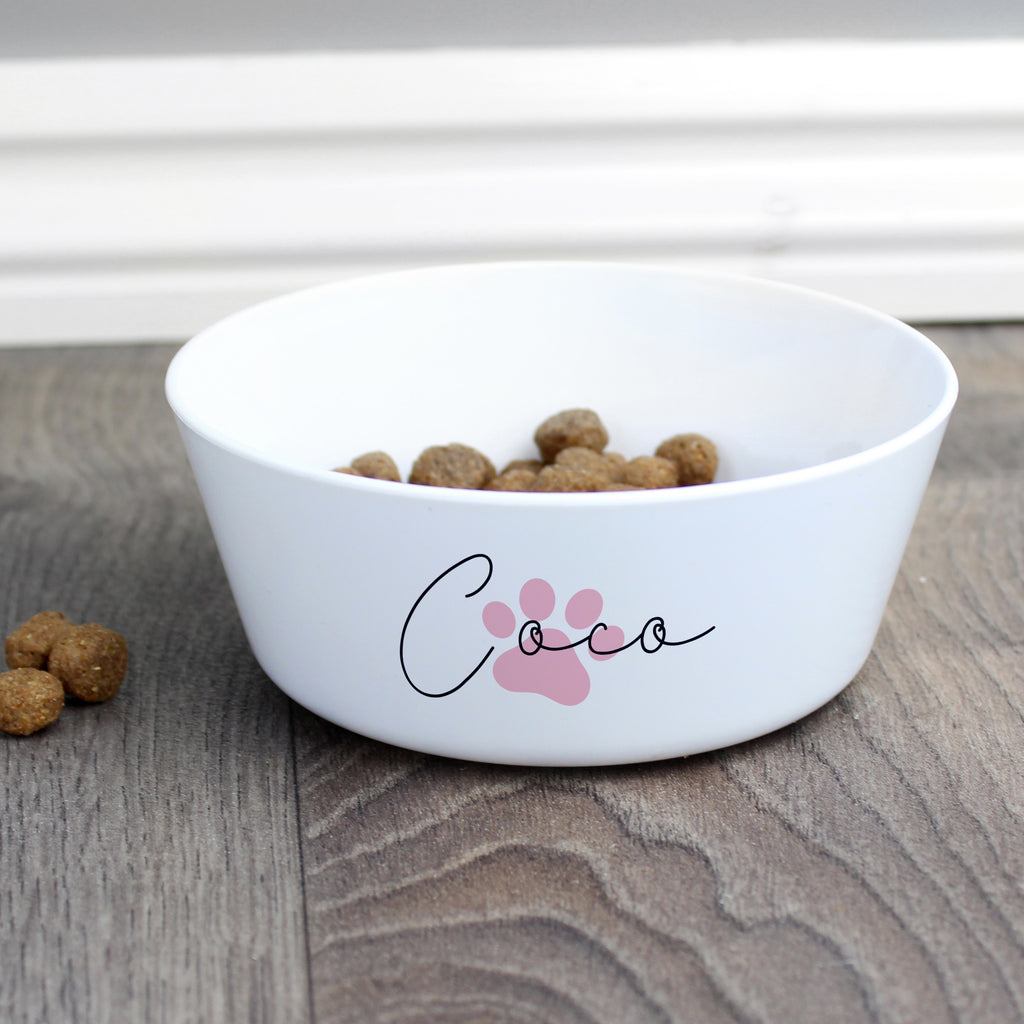 Personalised Pink Paw Print Plastic Cat Bowl - Buy Pet Gifts at GiftMasters.co.uk