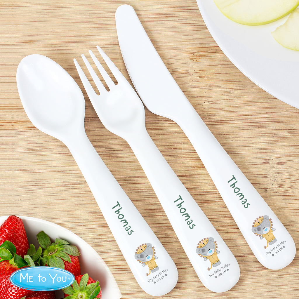 Personalised Tiny Tatty Teddy Jungle Animals Plastic 3 Piece Cutlery Set - Buy Mealtime Essentials at GiftMasters.co.uk