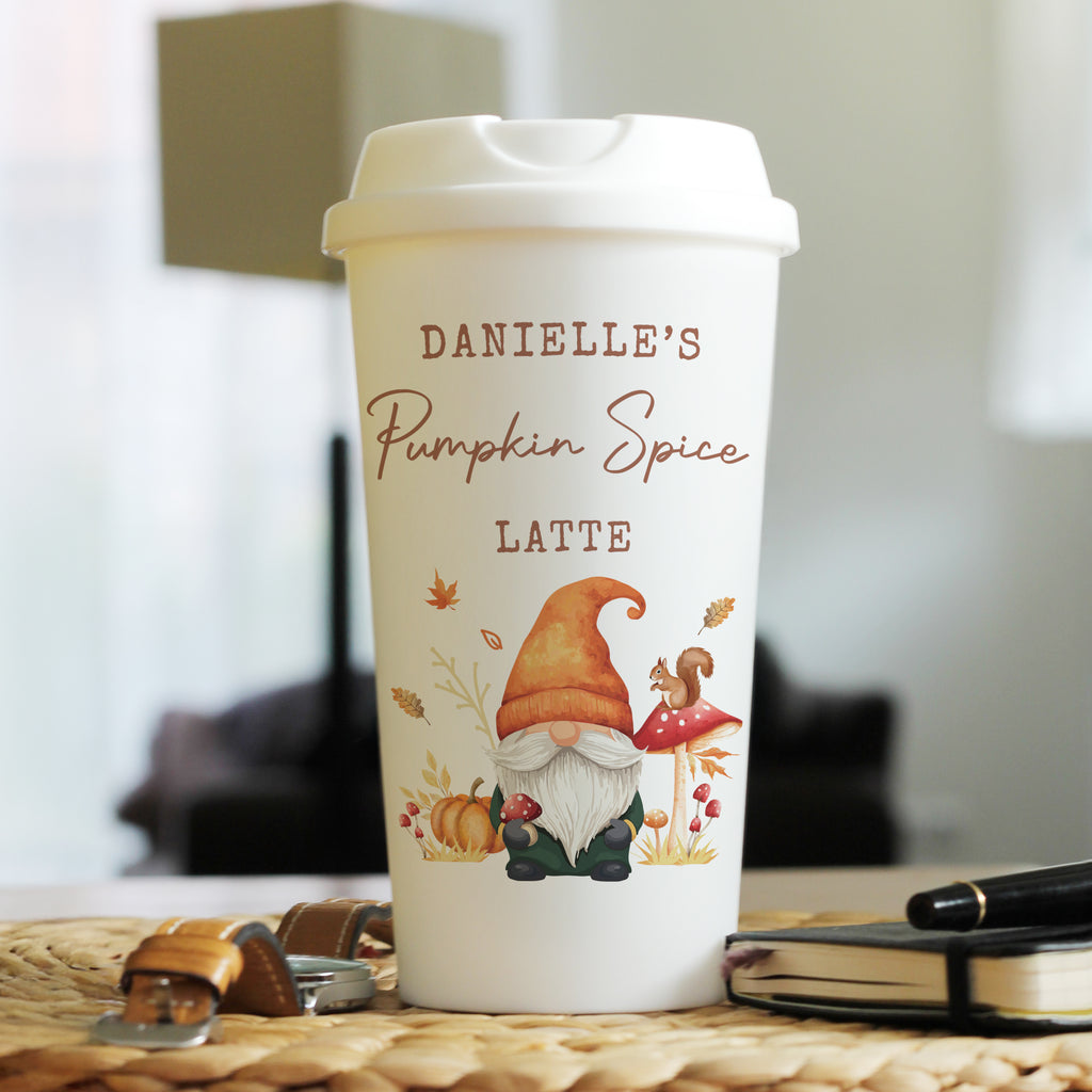 Personalised Autumn Gonk Travel Cup - Buy  at GiftMasters.co.uk
