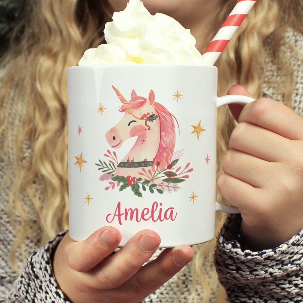 Personalised Unicorn Christmas Plastic Mug - Buy Mugs at GiftMasters.co.uk