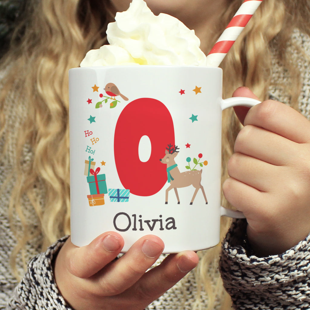 Personalised Initial Reindeer Christmas Plastic Mug - Buy Mugs at GiftMasters.co.uk