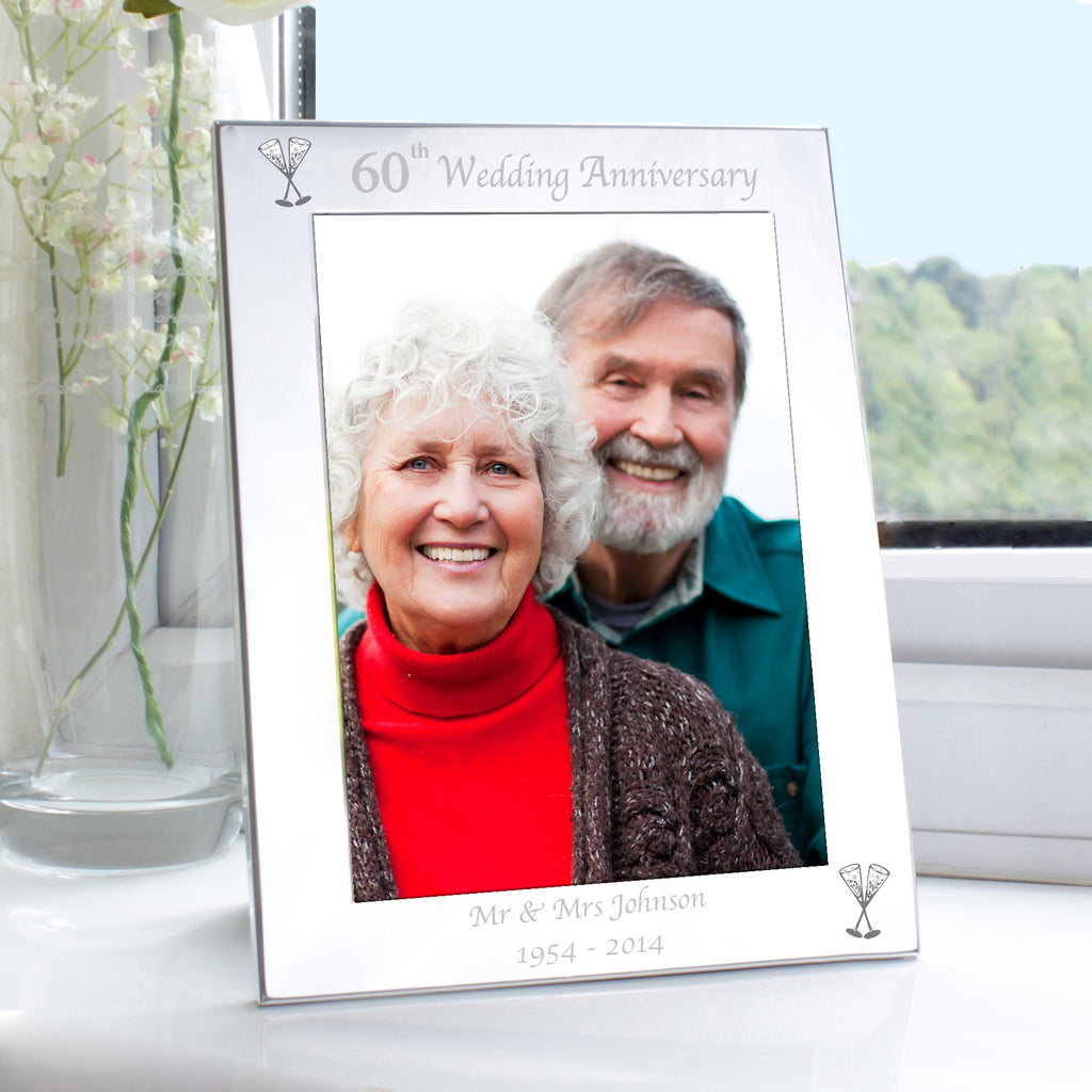 Personalised Silver 5x7 60th Wedding Anniversary Photo Frame - GiftMasters.co.uk