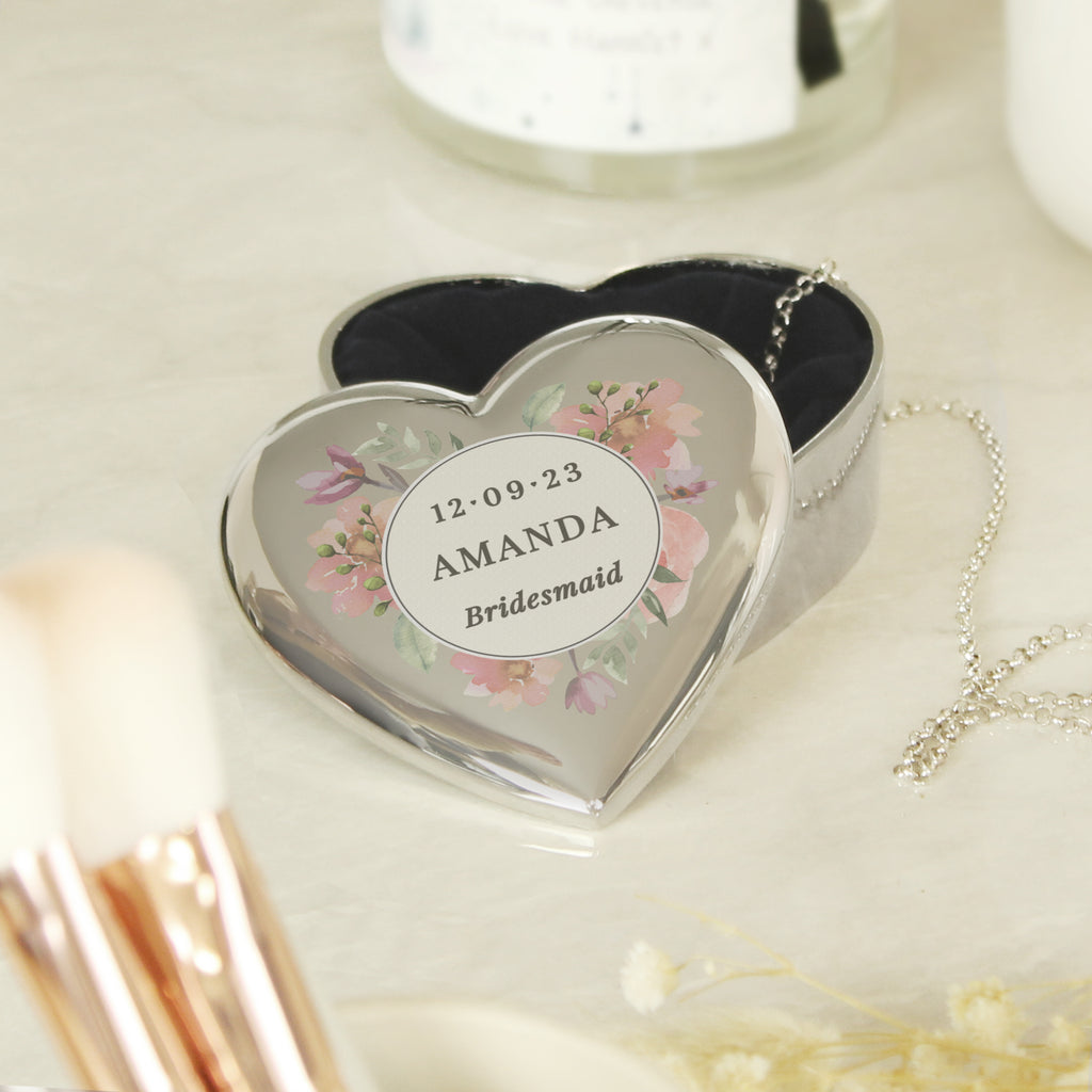 Personalised Floral Watercolour Heart Trinket Box - Buy Trinket, Jewellery & Keepsake Boxes at GiftMasters.co.uk