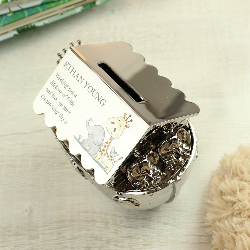 Personalised Hessian Friends Noahs Ark Money Box - Buy Money Boxes at GiftMasters.co.uk