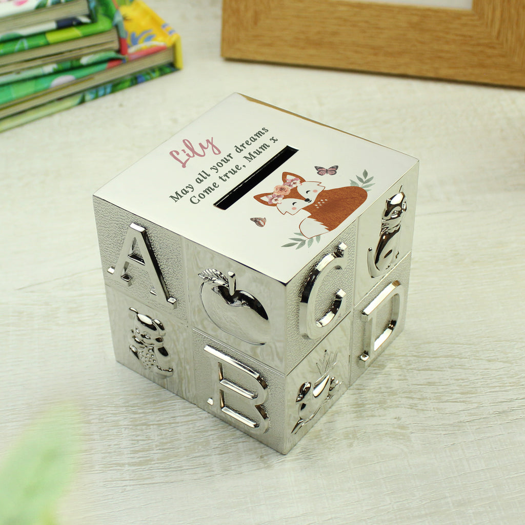Personalised Woodland Fox ABC Money Box - Buy Money Boxes at GiftMasters.co.uk