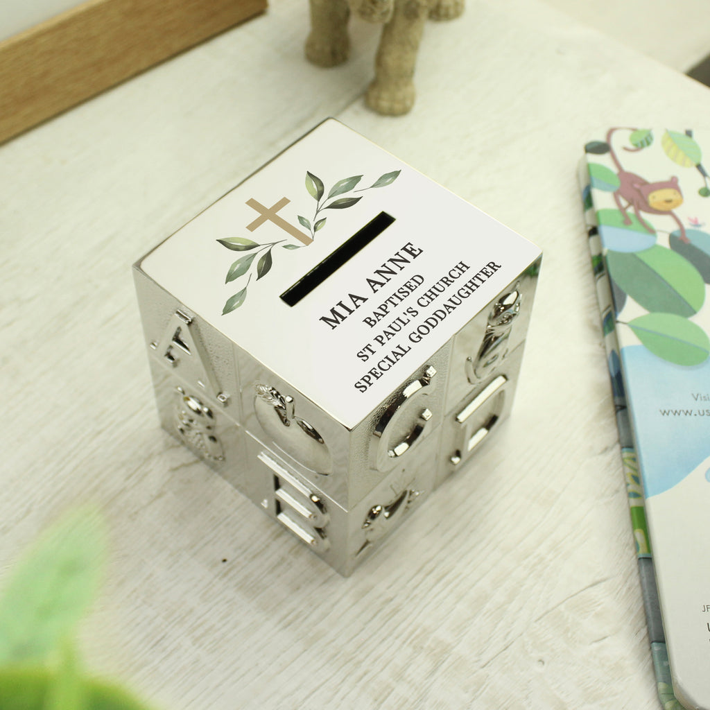 Personalised Religious Cross ABC Money Box - Buy Money Boxes at GiftMasters.co.uk
