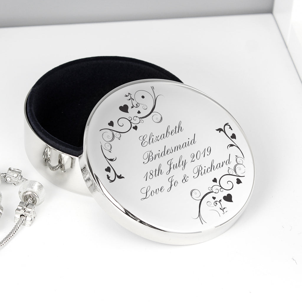 Personalised Black Swirl Round Trinket Box - Buy Trinket, Jewellery & Keepsake Boxes at GiftMasters.co.uk