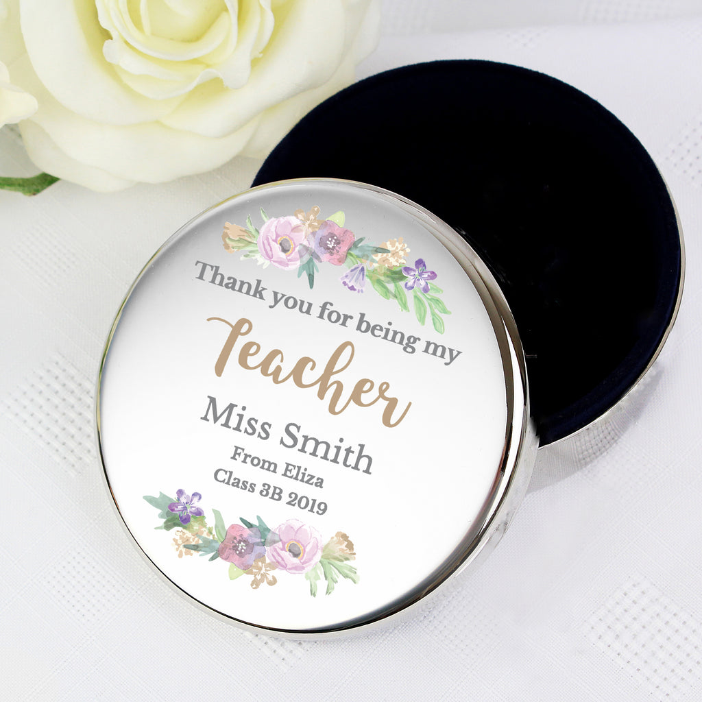 Personalised Floral Watercolour Round Trinket Box - Buy Trinket, Jewellery & Keepsake Boxes at GiftMasters.co.uk